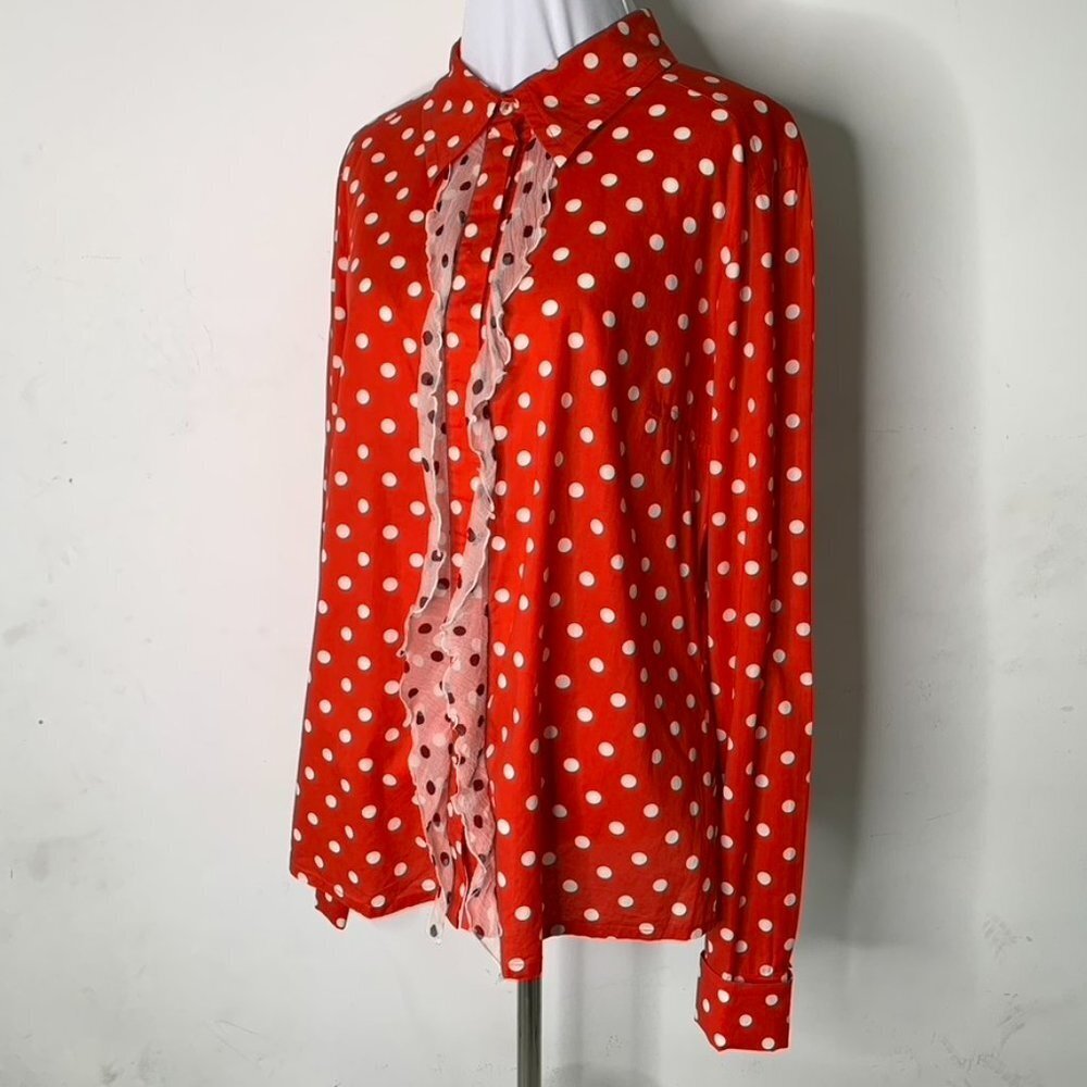 Christian Lacroix Women's Red White Polka Dot Long Sleeve Button Down Shirt 44 - Picture 14 of 15